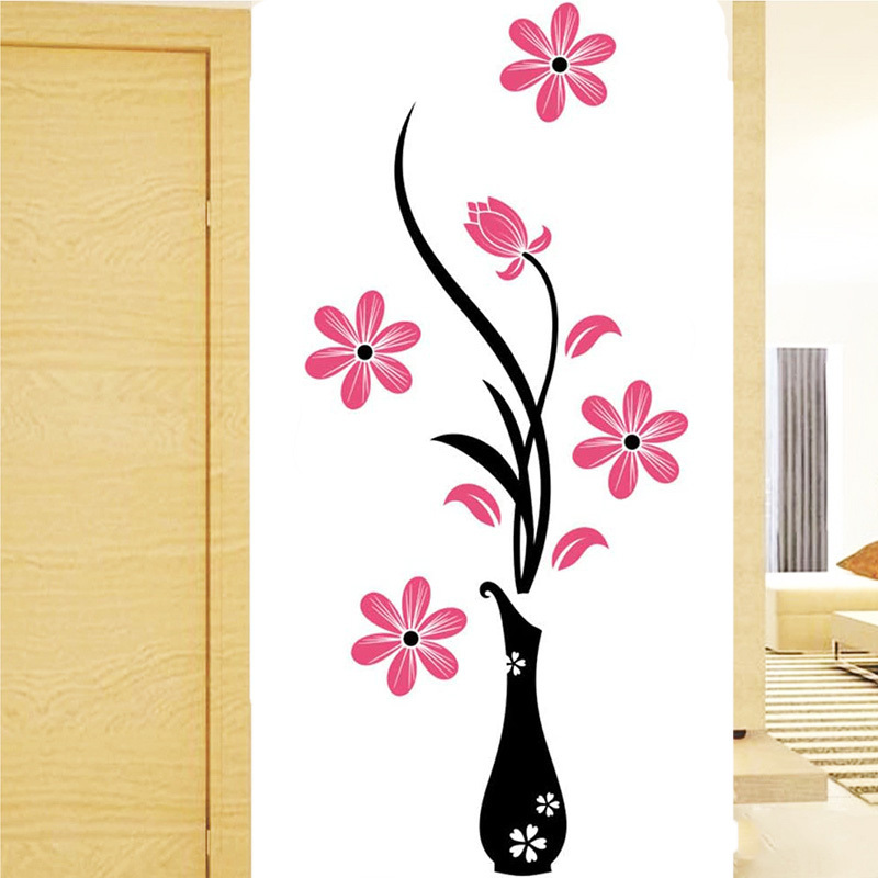 3D Stereo Plants Wall Stickers Multi-Pieces Flower Acrylic Wall Sticker DIY Art Flower Vase Wall Sticker for TV Background