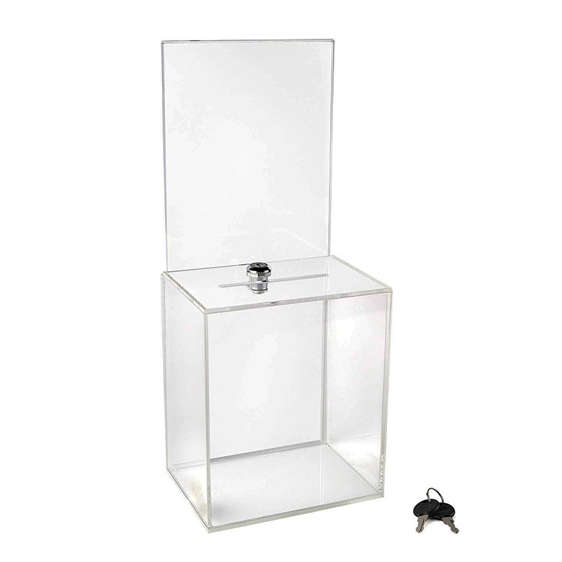 Tall Lockable Clear Acrylic Charity Money Box Lucite Coin Bank with Sign Frame Clear Charity Collection Box Donation Boxes