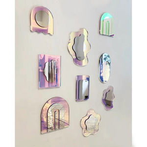 Wavy Acrylic Mirror Rainbow Irregular Aesthetic Vanity Mirror Iridescent Mirror Wall Stickers Wall Decor for Living Room Bedroom