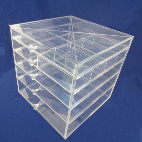 Premium Clear 5 Tier Acrylic Makeup Cosmetic Organizer Stackable 5 Drawer Cosmetic Storage Box Jewelry Lipsticks Display Cases