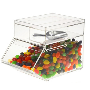 Clear Acrylic Candy Dispenser Candy Container Box, Stackable Acrylic Bulk Food Bin Bulk Candy Container with Scoop Holder