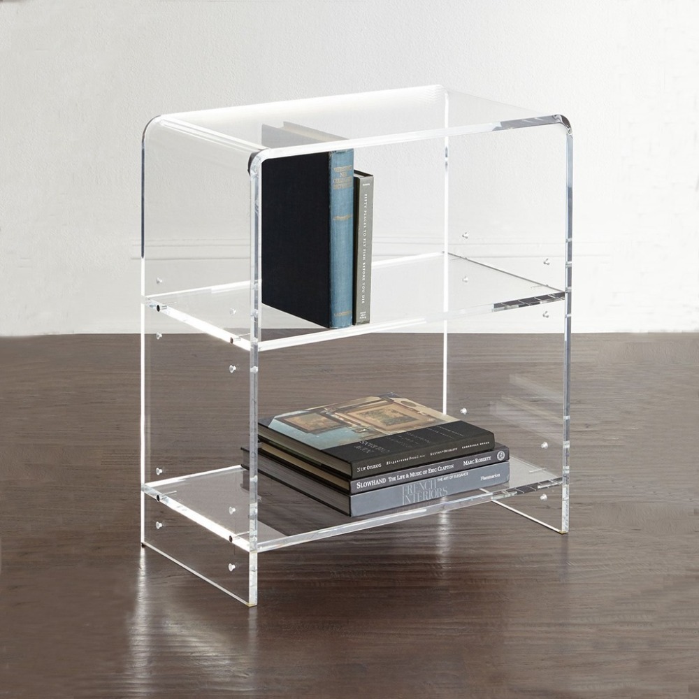 Waterfall Clear Acrylic Console End Bedside Table with Book Shelf night stand