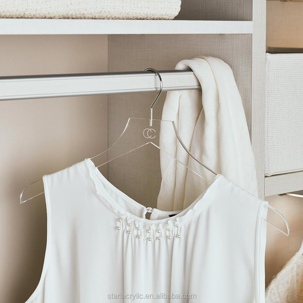 White Acrylic Clothes Hanger with Non-Slip Notches Clear Coat Garment Hanger Hook Acrylic Shirt Hanger with Silver Hook