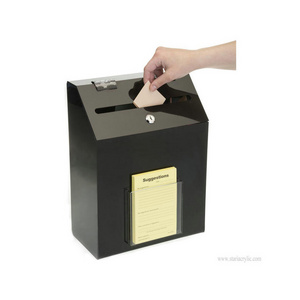 Counter top or Wall Mounting Acrylic Suggestion Box with Lock and Front Trifold Brochure Holder