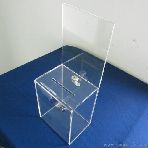 Tall Lockable Clear Acrylic Charity Money Box Lucite Coin Bank with Sign Frame Clear Charity Collection Box Donation Boxes