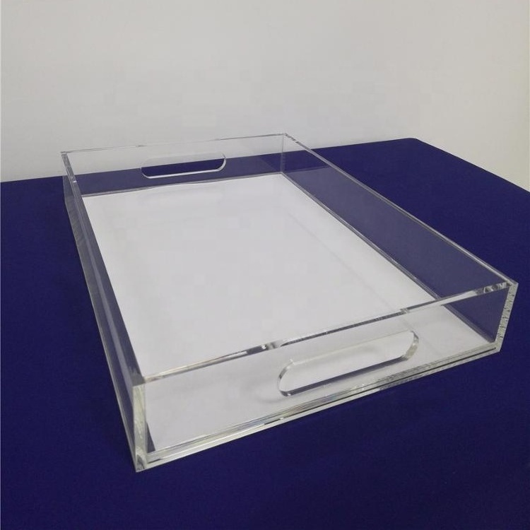 Clear Acrylic Tray Breakfast Tea Coffee Table Serving Trays with Handles and Flyer Insert Lucite Tray with Insert Wholesale