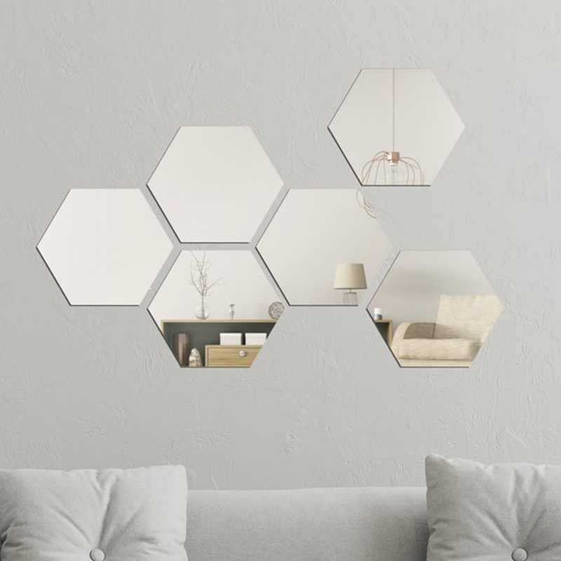 Acrylic Wall Mirror Pieces Hexagon Mirror Wall Sticker Self Adhesive Acrylic Mirror Tiles for Home Decoration