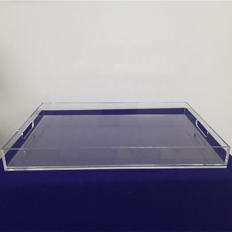 Clear Acrylic Tray Breakfast Tea Coffee Table Serving Trays with Handles and Flyer Insert Lucite Tray with Insert Wholesale