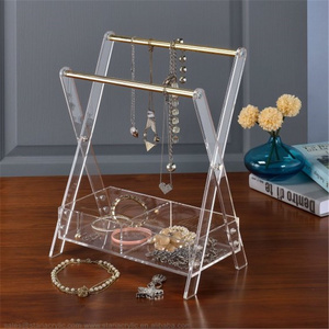 Modern Acrylic Necklace Display X Shaped Acrylic Bracelet Display Lucite Jewelry Storage Organizer with Ring Tray