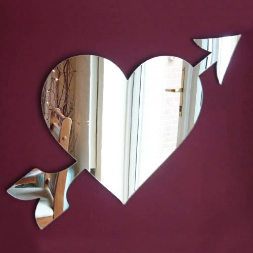 Arrow Heart Reflective Silver Acrylic Wall Mirror Stickers 3D Wall Decals Acrylic Mirror Sticker for Living Room Bedroom Decor