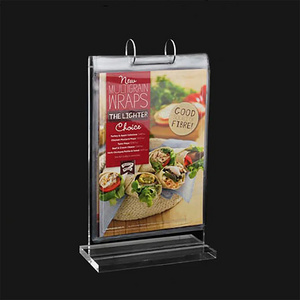 T Shape Clear Acrylic Menu Holder Flipover Menu Sign Holder with Metal Rings Postcard Display Metal Ring Flip Menu Holder