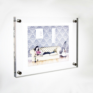 Transparent wall mount acrylic photo frames, lucite hanging picture frames, acrylic sign display holders