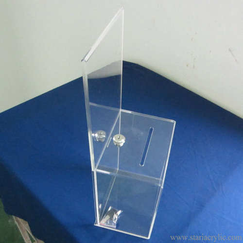 Tall Lockable Clear Acrylic Charity Money Box Lucite Coin Bank with Sign Frame Clear Charity Collection Box Donation Boxes