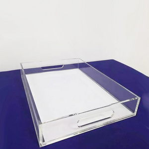 Clear Acrylic Tray Breakfast Tea Coffee Table Serving Trays with Handles and Flyer Insert Lucite Tray with Insert Wholesale