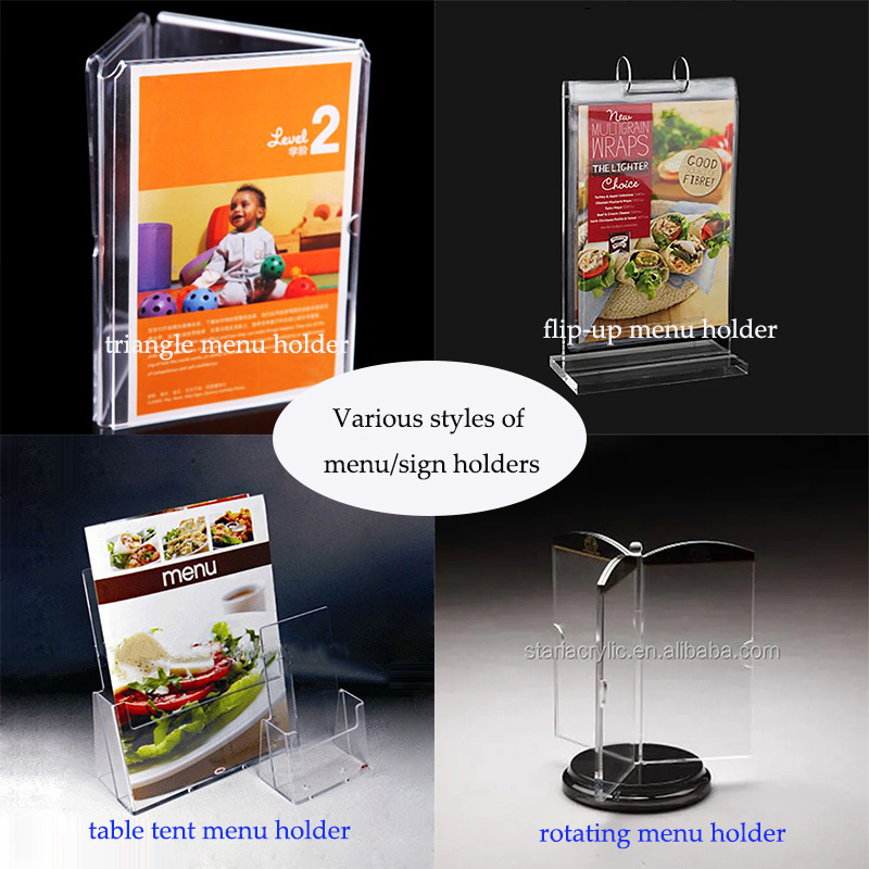 Acrylic Flip Menu Holder A4 A5 Clear Lucite Table Menu Stand with A5 Pocket Acrylic Menu Holder Stand With Flip Chart Clip