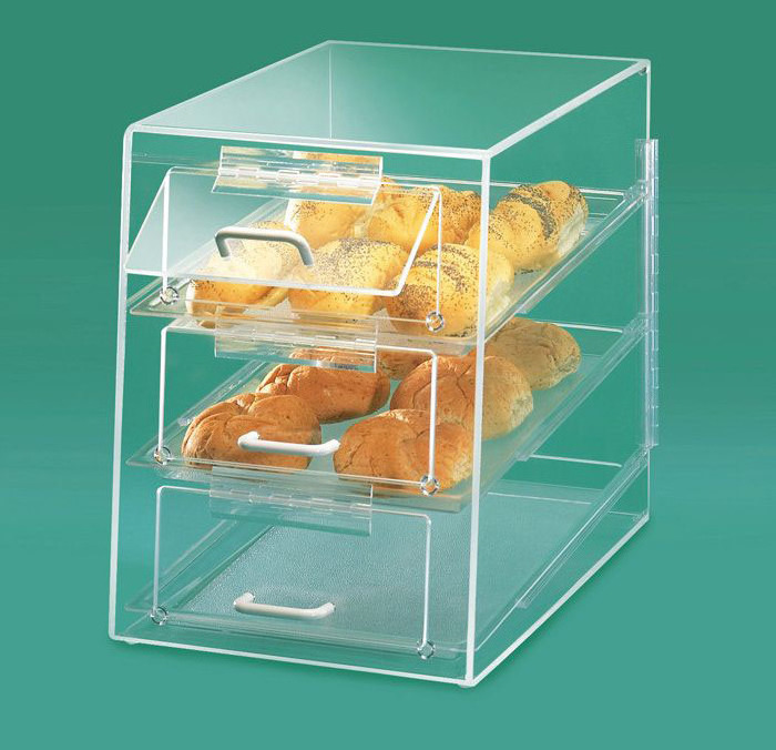 Clear Acrylic Pastry Display cases with 3 tiers, Lucite bread storage bins, Perspex pastry display boxes