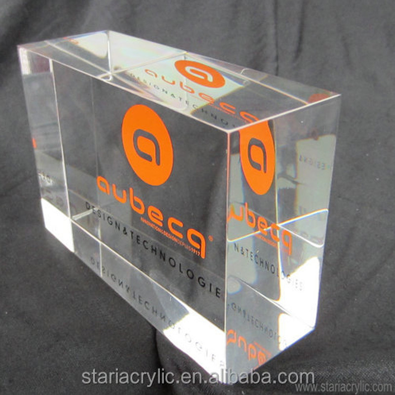 Factory Custom Acrylic Solid Display Block Lucite Clear Acrylic Logo Name Printed Block