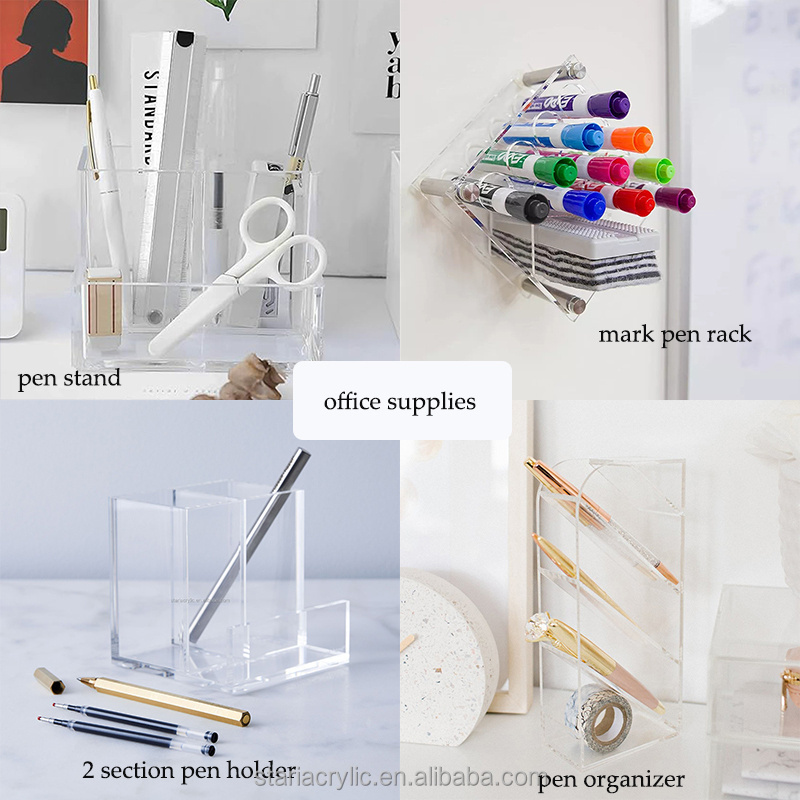 Z Shaped Acrylic Pen Stand with Phone Holder Lucite Pen Rack with Eyeglass Stand Pen Pencil Makeup Brush Holder