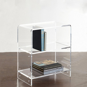 Waterfall Clear Acrylic Console End Bedside Table with Book Shelf night stand