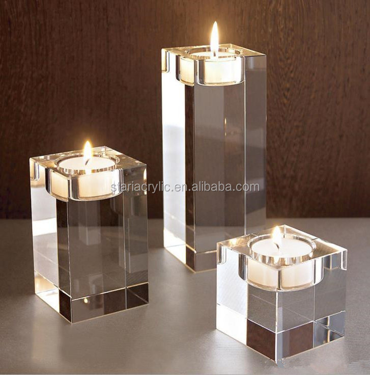 Clear acrylic perspex lucite candle holders, candlestick riser