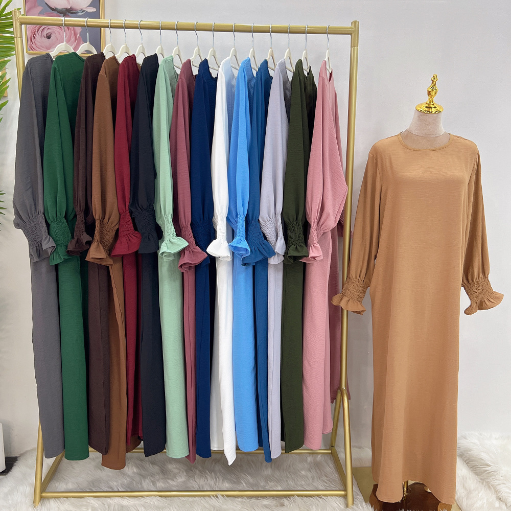 islamic clothing wholesale Dubai Turkey modest Basic abaya with flora cuff long maxi dress closed abaya