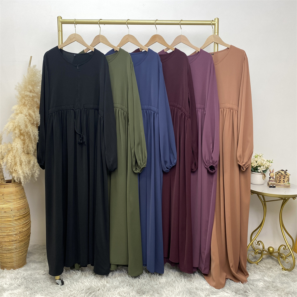 Ramadan plain closed abaya long sleeve modest muslim pregnancy dress clothes muslim abayas with front zip