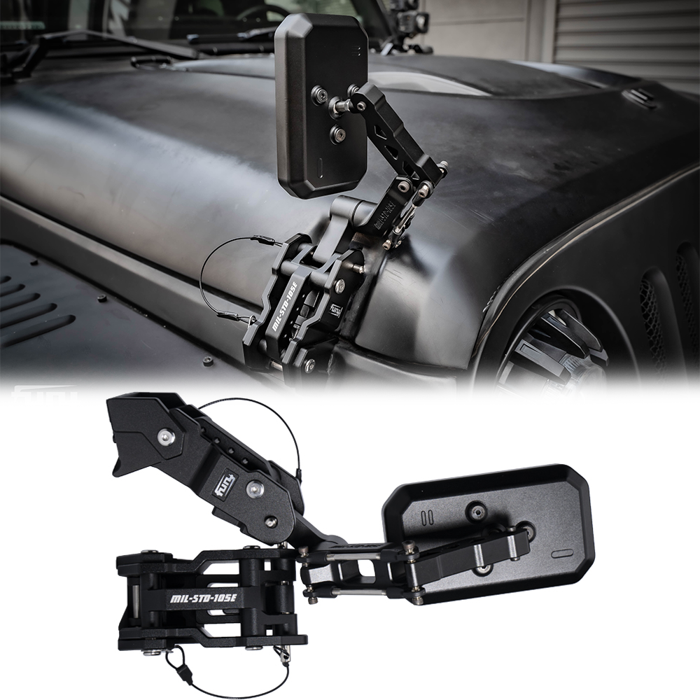 FURY 2007-2017 JK accessory cnc Aluminum Hood Catch Kit With Blind Spot Mirror For Jeep Wrangler JK