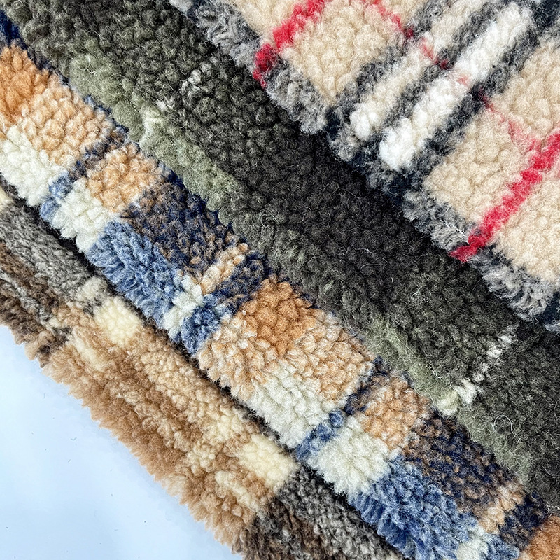 Factory Supply 100% Polyester Sherpa Fabric Plaid Stripe Knit Soft Warm Fleece Lambs Wool Fabric For Coat