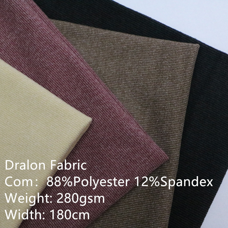 Knit Stretch Strip Double-Sided Dralon Fabric 88%Polyester 12%Spandex 280Gsm Cationic Soft Velvet Fabric Bottom Shirt