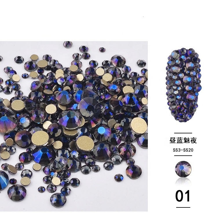 wholesale 1440PCS dazzling flat back acrylic nail rhinestone nail art stickers 3d crystal nail decals adhesive back rhinestone