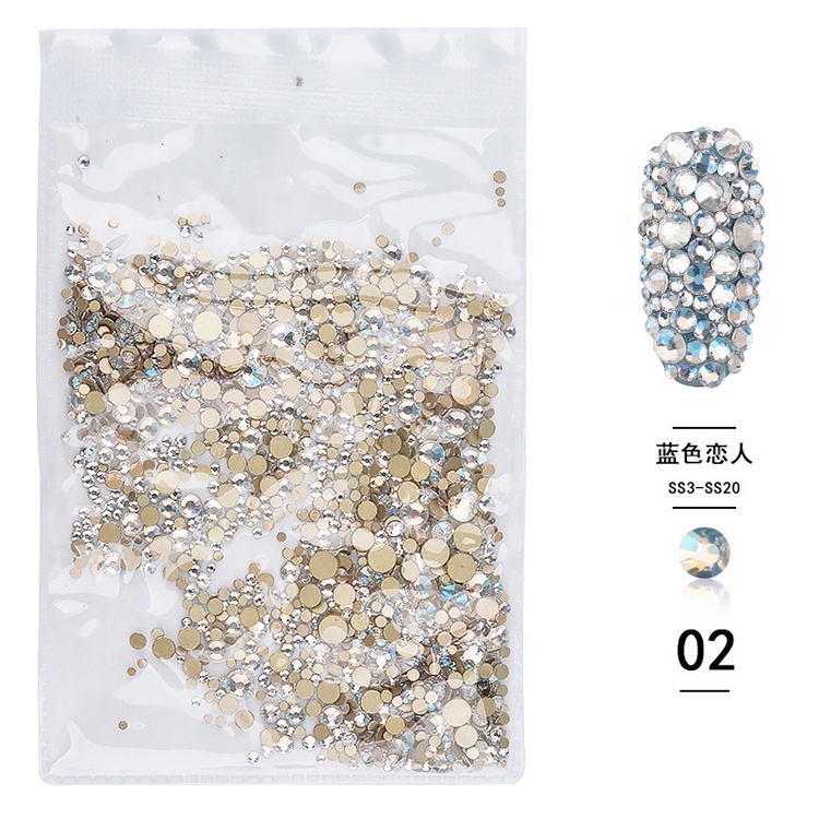 wholesale 1440PCS dazzling flat back acrylic nail rhinestone nail art stickers 3d crystal nail decals adhesive back rhinestone