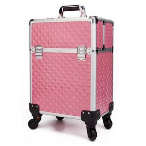 2024 new design professional aluminum rolling trolley cosmetics makeup case