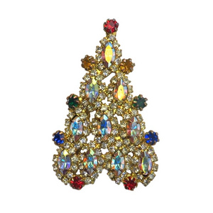 High Quality Rhinestone Pin Santa Christmas Tree Fashion Jewelry Brooches