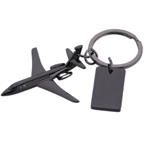 3D black nickel metal airplane keychain