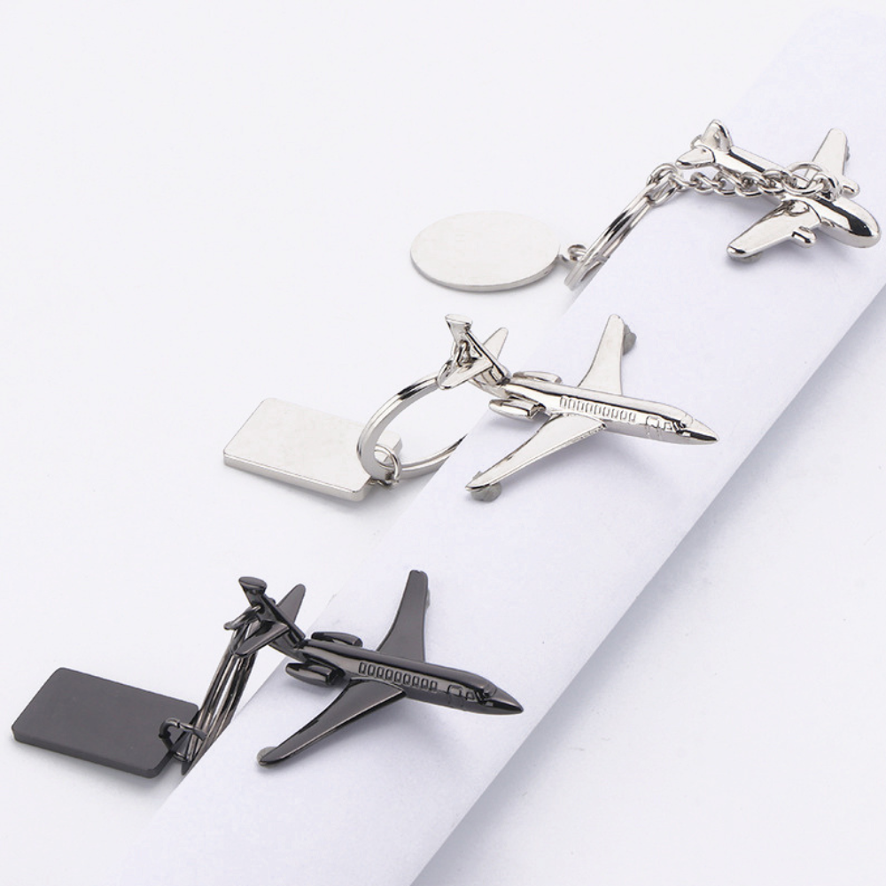 3D black nickel metal airplane keychain