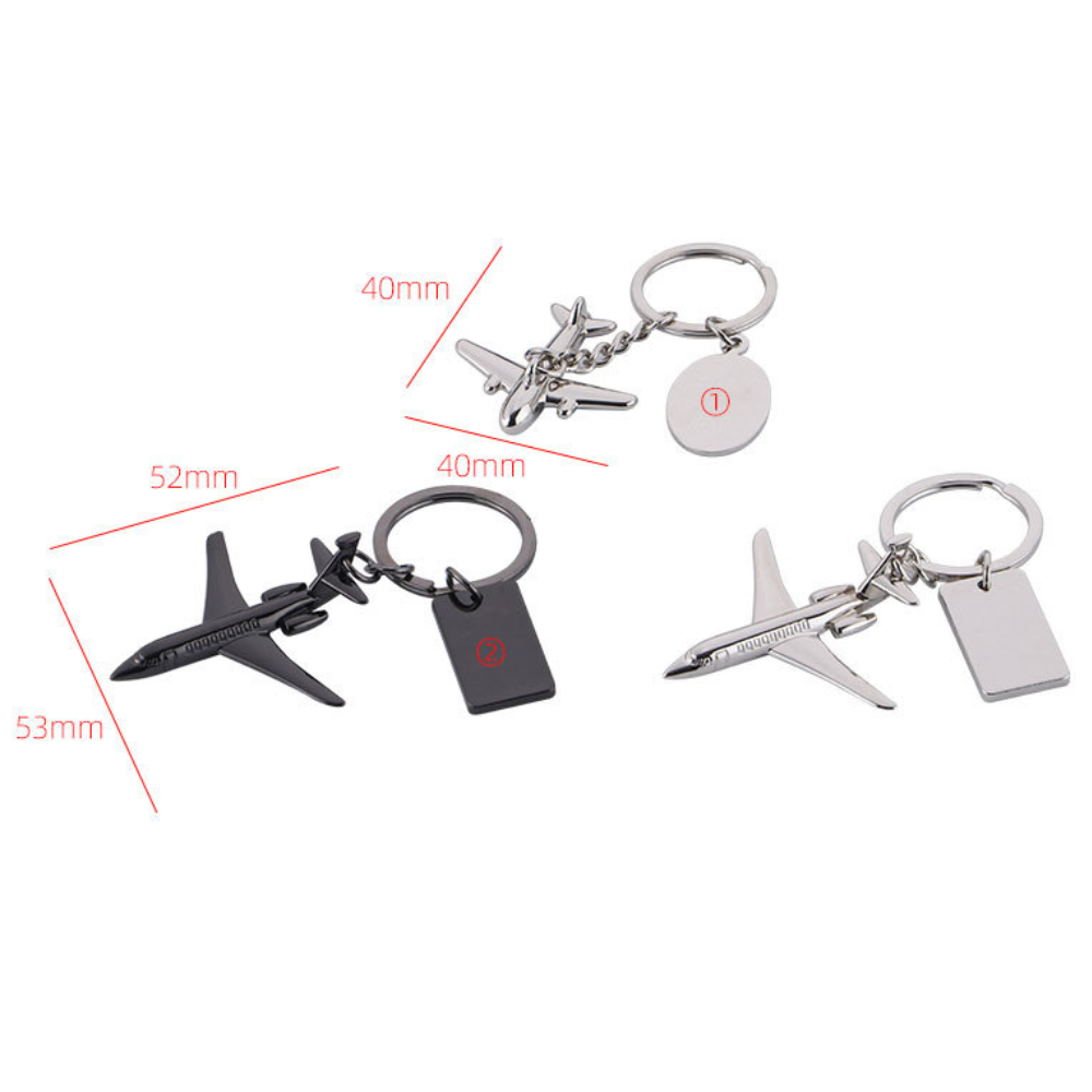 3D black nickel metal airplane keychain