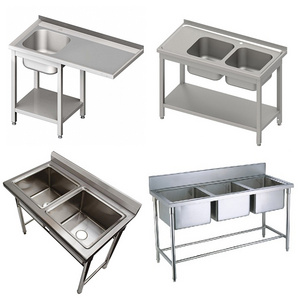 Commercial Kitchen Equipment Double / Triple Bowl Stainless Steel Sink Work Table