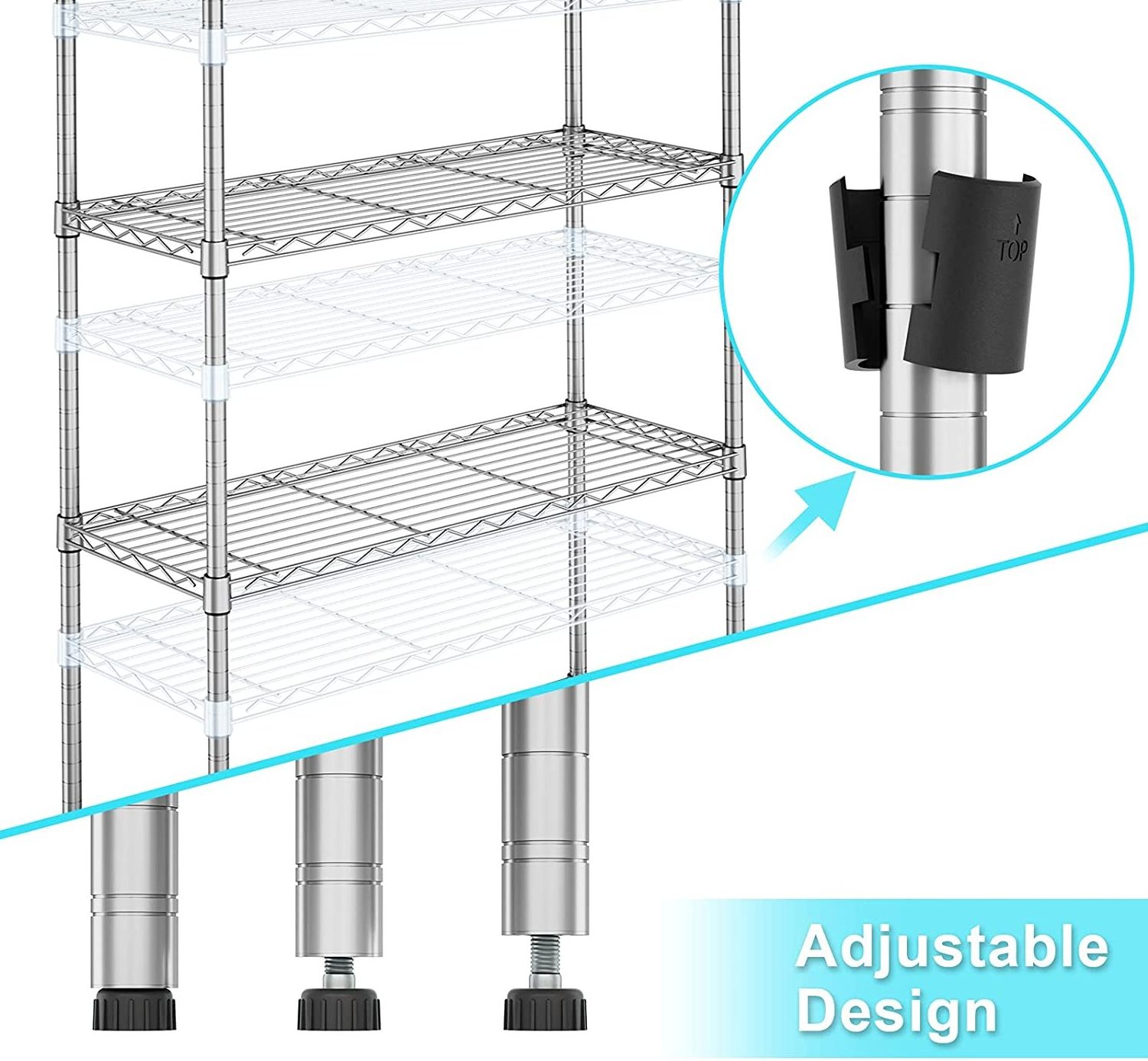 Chrome 4 Shelf Storage Standing Adjustable Metal Organizer Wire Rack 4 Tiers Heavy Duty Wire Shelving For Europe