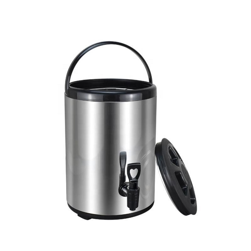 Food Grade Stainless Steel Insulated Beverage Bucket Iced Milk Tea Storage Barrel Drink Dispenser With Thermal Meter