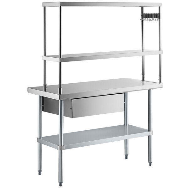 Stainless Steel Commercial Buffet Food Prep Table with Over Shelf Double Decks Restaurant Working Bench with Under Shelf Factory