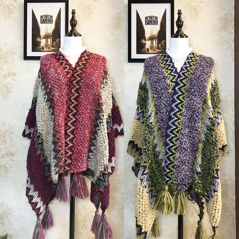 2023 Trendy Wholesale Travel Beachwear Outfits Tassels Bohemian Warm Knitted Beach Towels Ethnic Scarves & Shawls