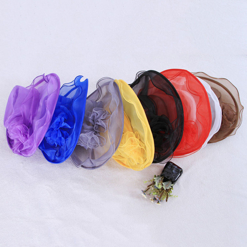 Wedding Hat for Women Elegant Flower Mesh Sunscreen Kentucky Derby and headgear Church Organza Purple Sunhats