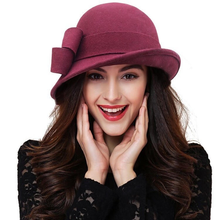 Hat for Women 1920s Gatsby Style Flower Warm Wool Fedora Winter Cap Ladies Church Hats Cloche Bonnet Femme Felt Fedoras