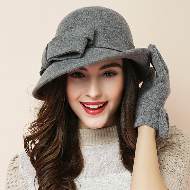 Hat for Women 1920s Gatsby Style Flower Warm Wool Fedora Winter Cap Ladies Church Hats Cloche Bonnet Femme Felt Fedoras