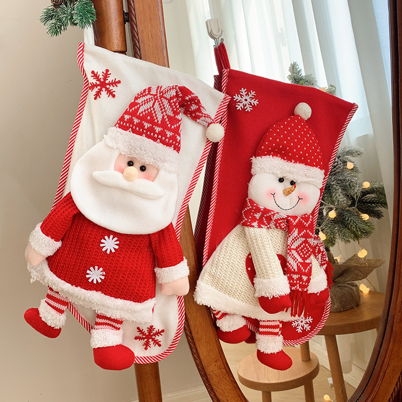 2023 Stocking Santa Claus Socks Candy Bag Decoration for Home Christmas Tree Ornaments Navidad New Year Gift