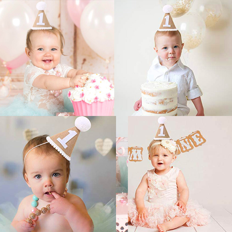 Birthday Hat Wholesale Children's Birthday Party Decoration Baby Mori Linen Birthday Hat Photo Props