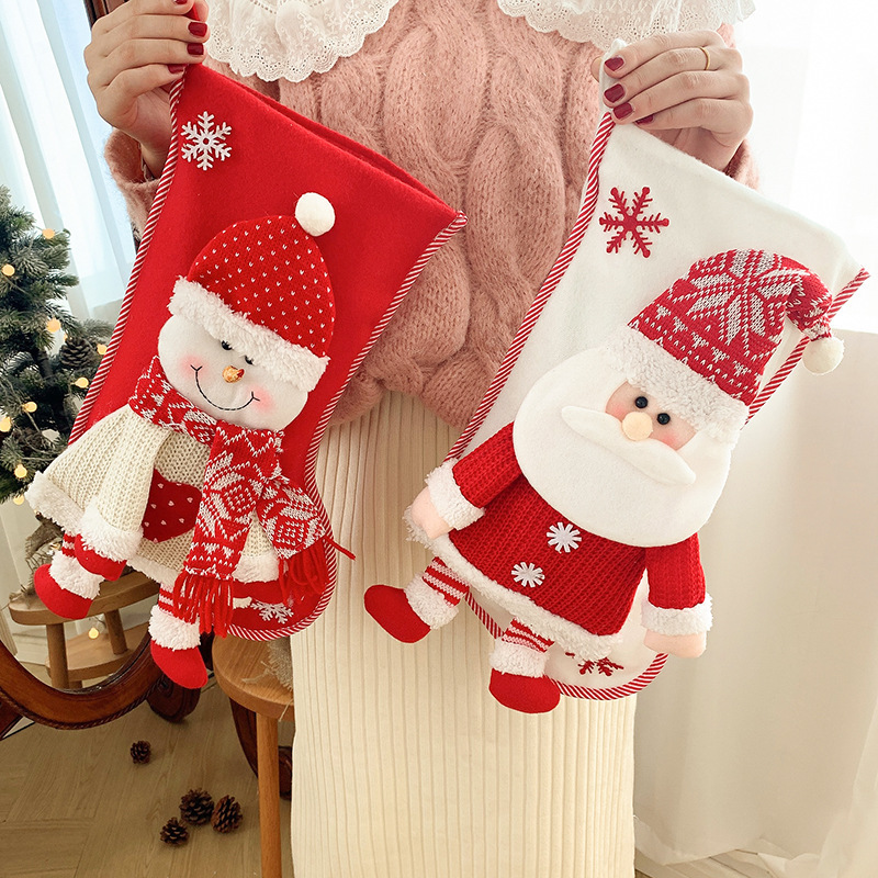 2023 Stocking Santa Claus Socks Candy Bag Decoration for Home Christmas Tree Ornaments Navidad New Year Gift