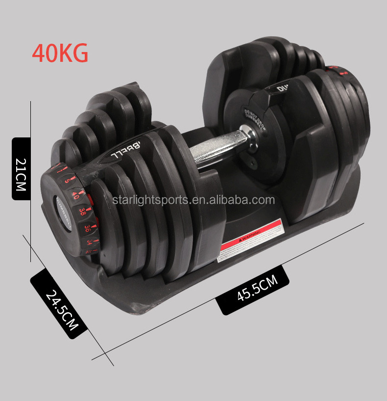 high quality free weight  24KG 40KG  adjustable dumbbell set with rack