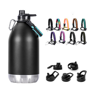 STARLII Custom Logo Half Gallon 128oz 64oz 2.2lt Insulated 304 Stainless Steel Sports Gym Water Bottle 2l With Lanyard Strap