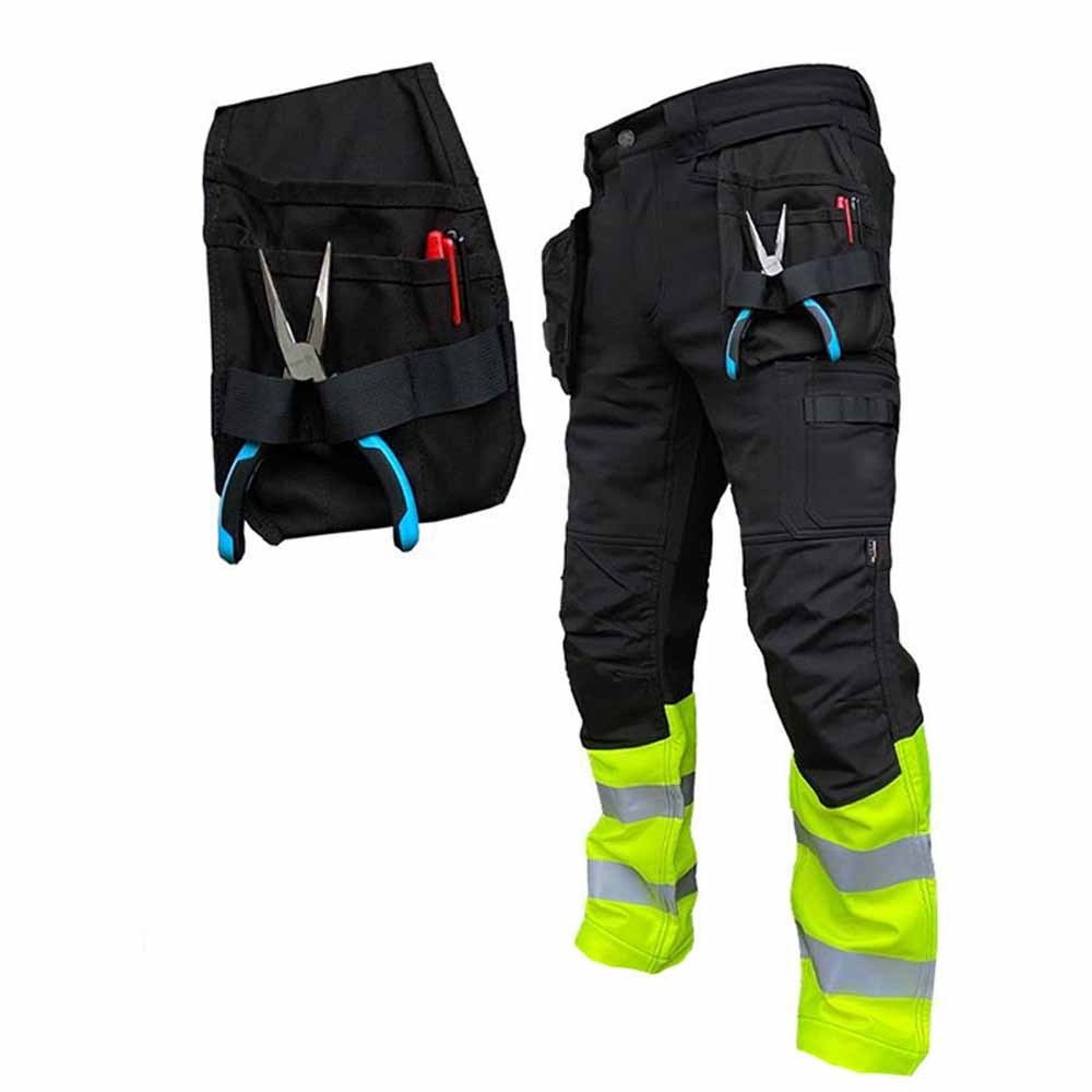 High Visibility Traffic Safety Work Pants Lightweight Reflective Tape Leg Zippers Drawstring